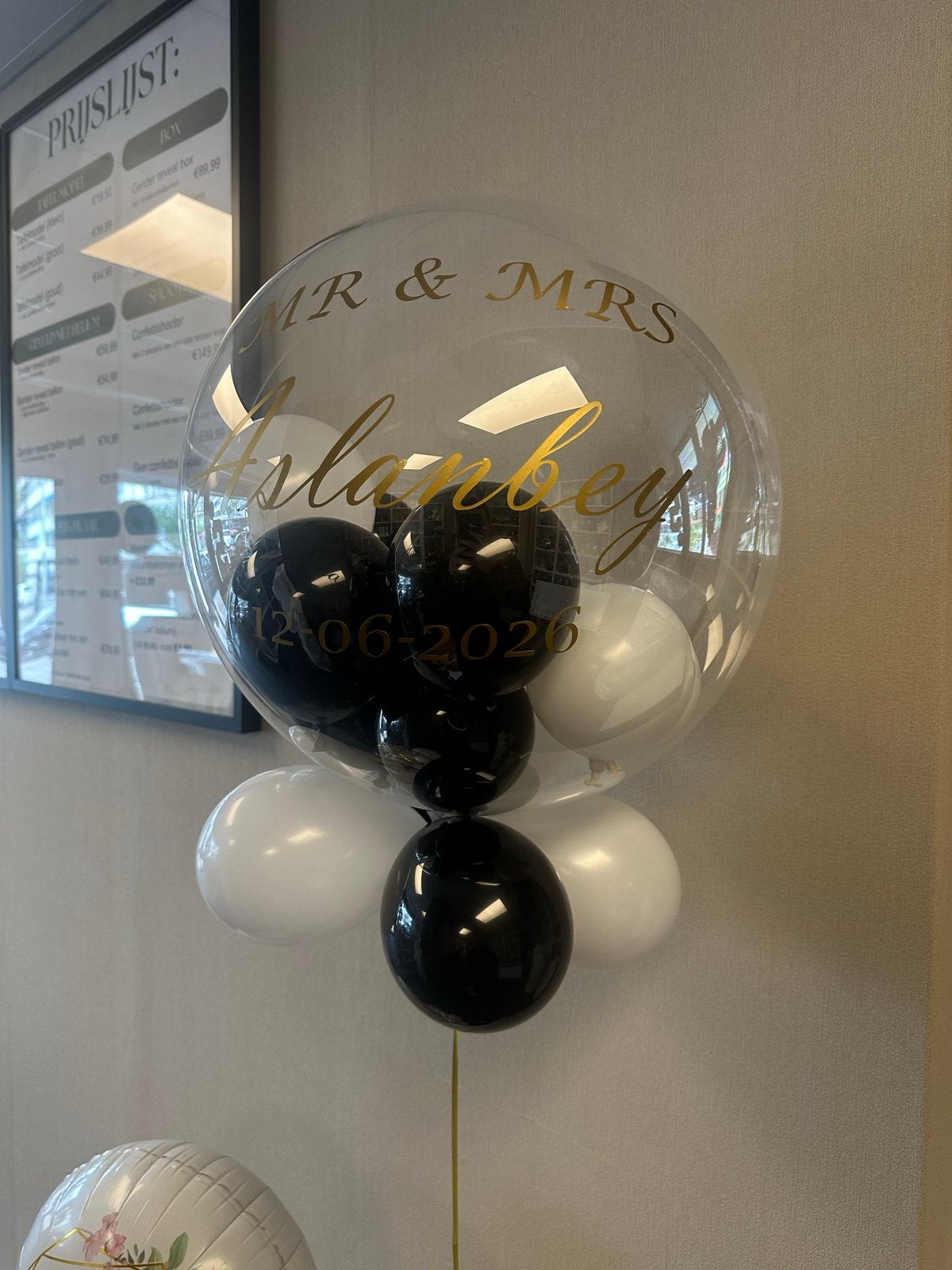 Bubbel ballon met lintje en gewichtje, Ophalen of Verzenden, Nieuw, Versiering, Geboorte of Huwelijk