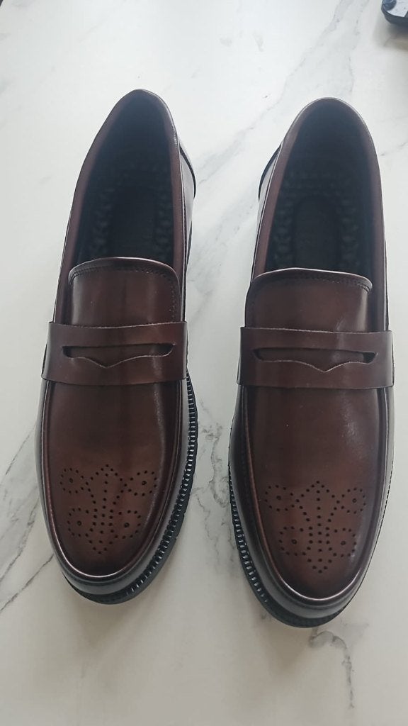 Bruine leren penny loafers - maat 43 - nieuw, ongedragen, Loafers, Bruin, Nieuw, Ophalen of Verzenden