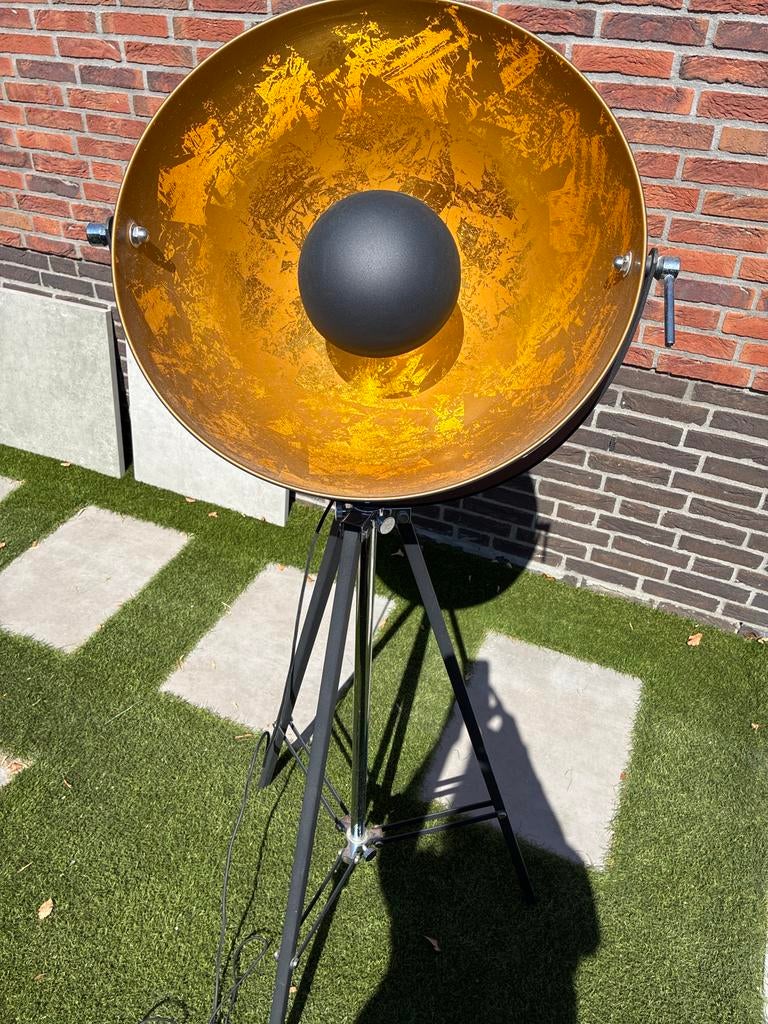 VandeHeg Golden Sun Vloerlamp Goud/Zwart - Hollywood Stijl, Ophalen, Gebruikt, Metaal, 150 tot 200 cm