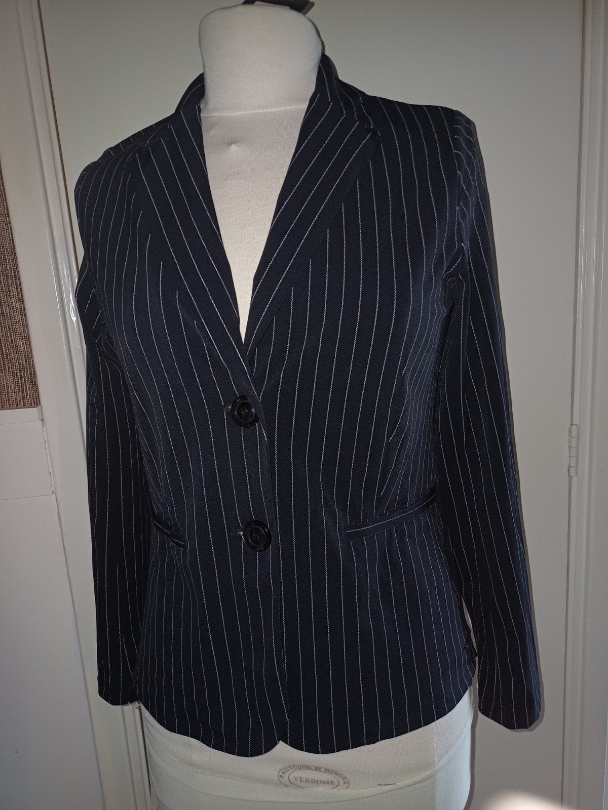 Mi Piace Travel Blazer Zwart Pinstripe - Maten S & XXL, Mi Piace, Zwart, Maat 46/48 (XL) of groter, Onbekend