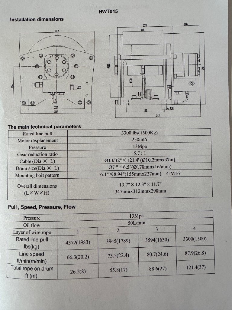 hydraulische hijslier 1500kg snelhe 20-27m/min kabel 10,2 mm, Verzenden, Nieuw, Info@lierenwinkel.eu, Runva kompakt