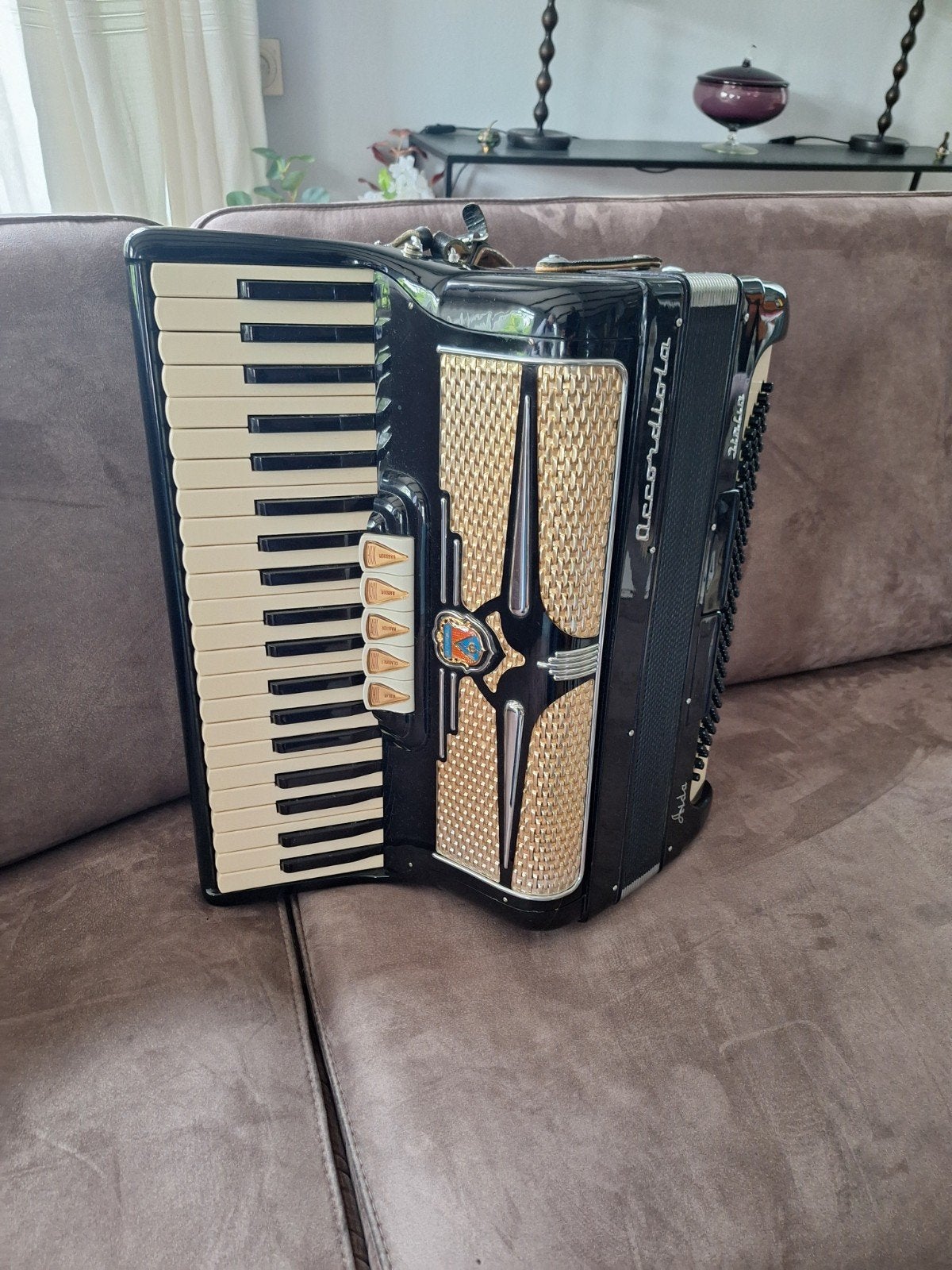 Accordiola piano klavier 120 bas, Ophalen, Gebruikt, Met koffer, Toetsaccordeon