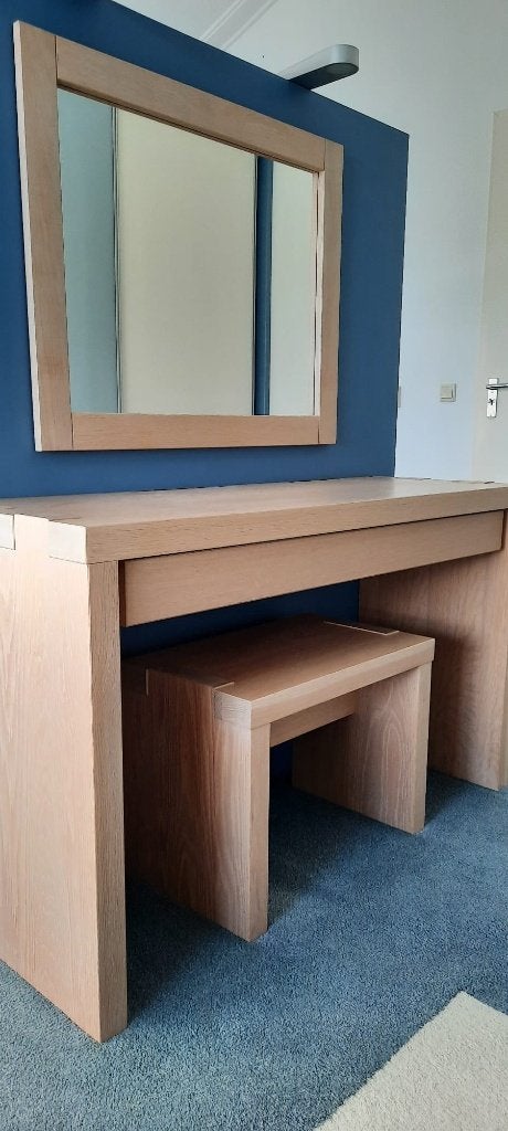 Kaptafel met lade + kruk + spiegel breed130 cm. diep 45 cm., Ophalen, Gebruikt, 100 tot 150 cm, Minder dan 100 cm