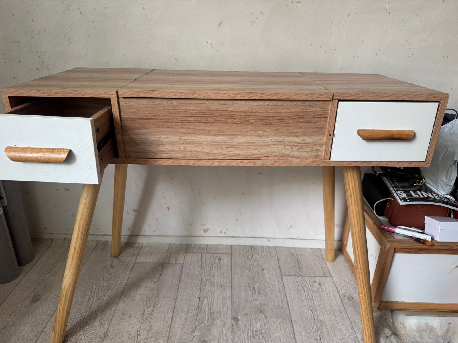 Kaptafel met spiegel en opbergruimtes, Ophalen of Verzenden, Zo goed als nieuw