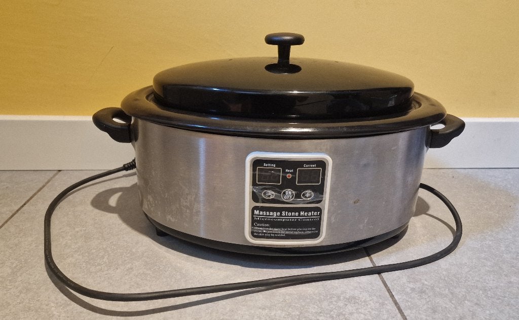Hotstone pan met stenen en extra stenen., Sport en Fitness, Massageproducten, Ophalen, Gebruikt, Hotstone
