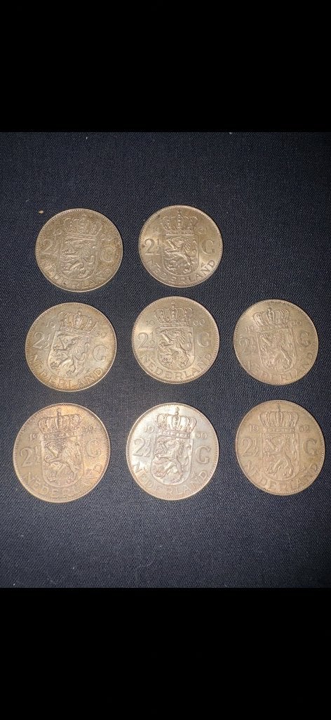 Lot van 8x Zilveren Rijksdaalder Juliana (1959-1966), Koningin Juliana, Setje, Zilver, Ophalen of Verzenden