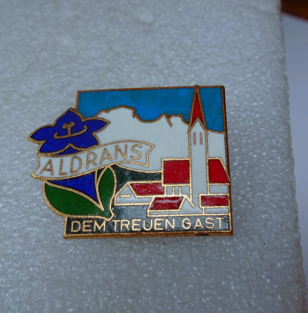 Geëmailleerd broche Aldrans * dem treuen gast, Overige materialen, Gebruikt, Overige kleuren, Verzenden