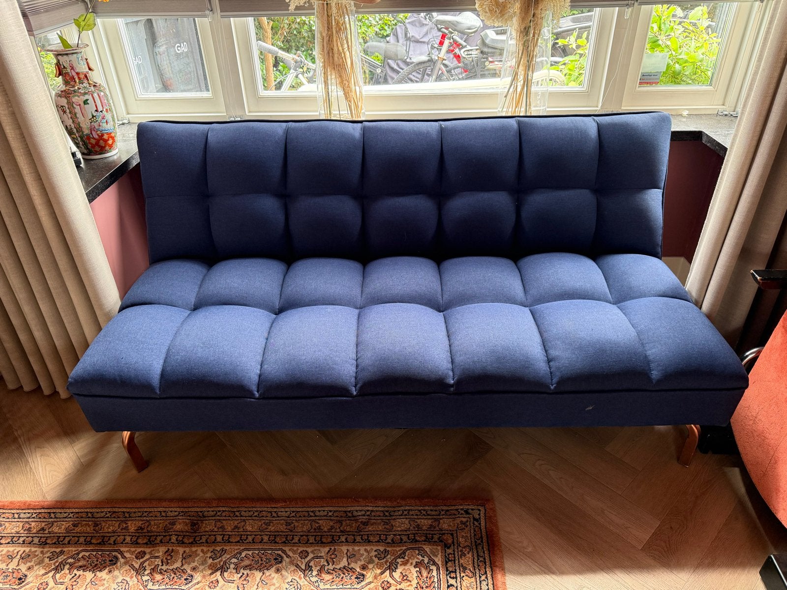 IKEA slaapbank in goede staat, Ophalen, Gebruikt, Blauw, 190 cm of minder