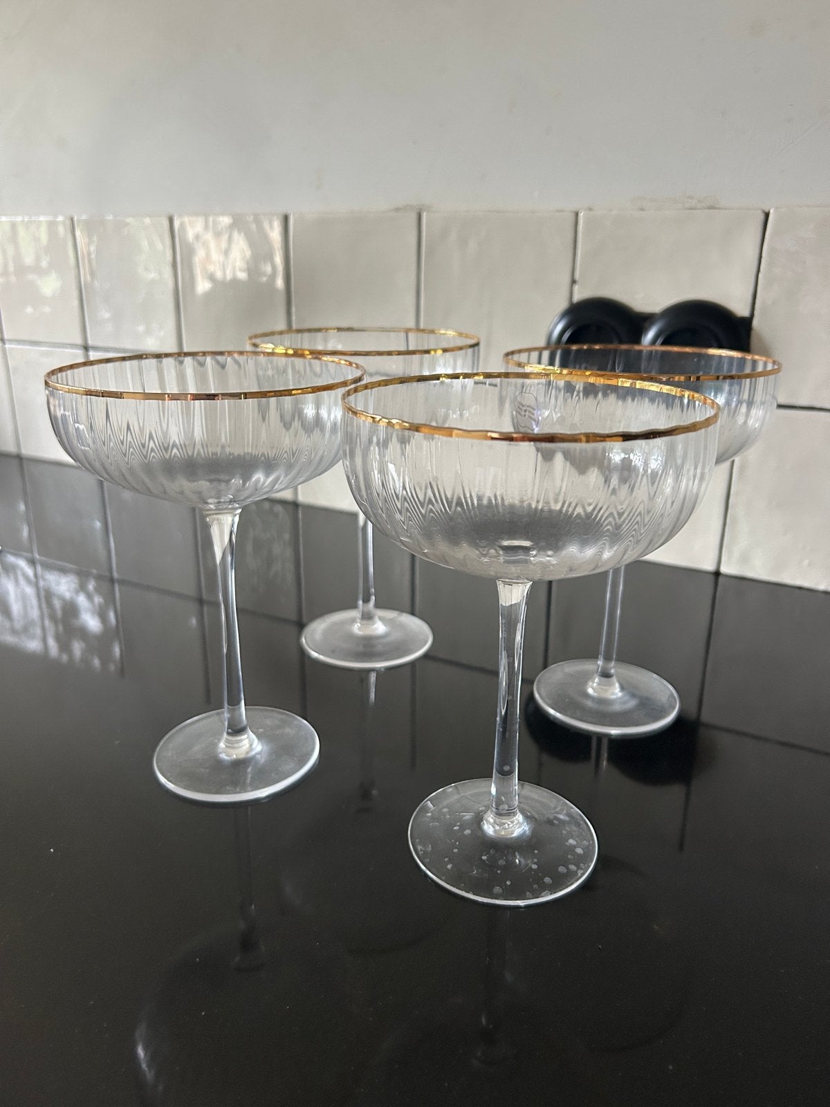 Set van 4 champagnecoupes met gouden rand, Ophalen, Zo goed als nieuw, Overige typen