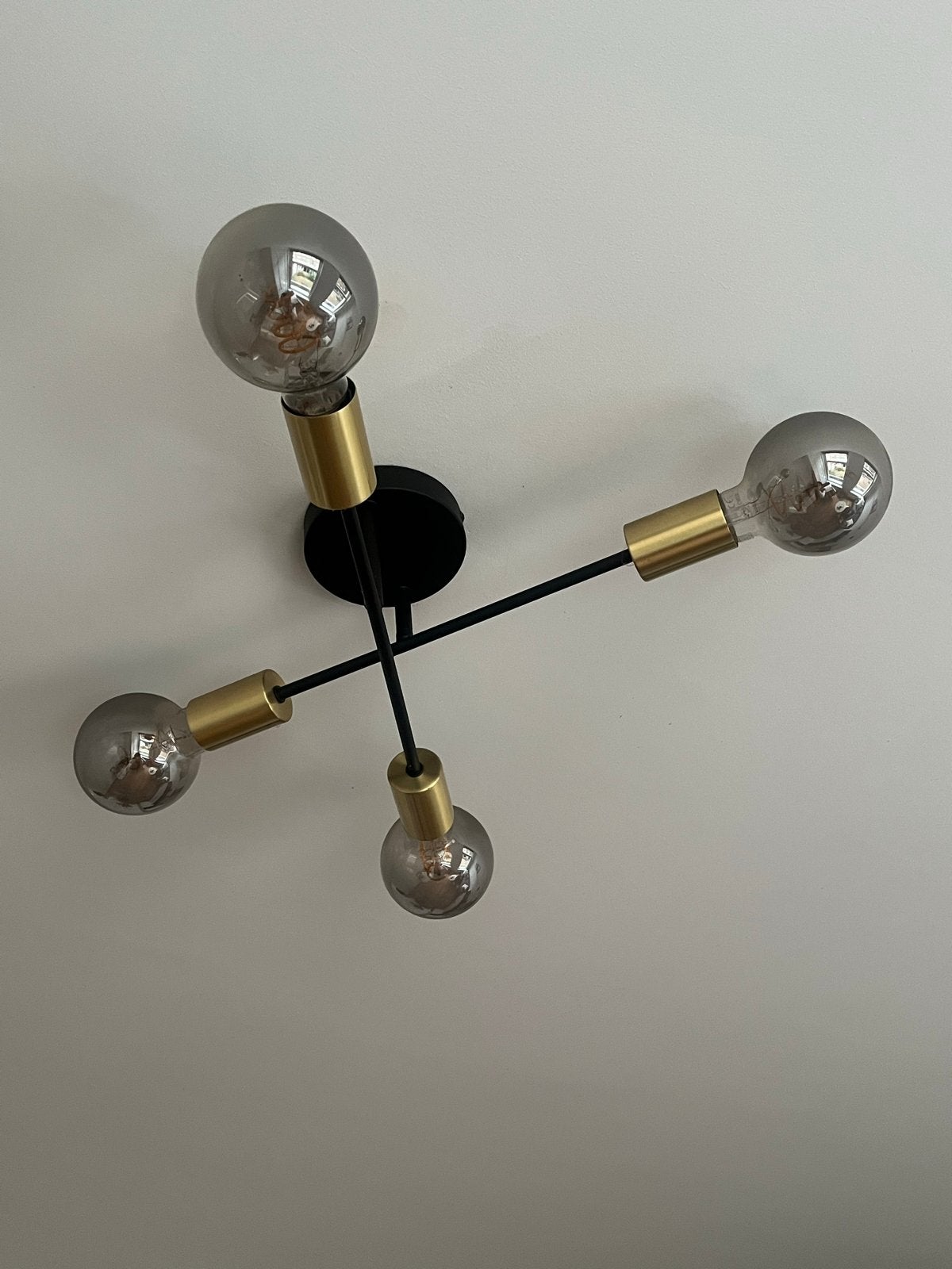 Loods5 plafondlamp goud/zwart met rookglas bollen, Ophalen, Zo goed als nieuw, E27 (groot)