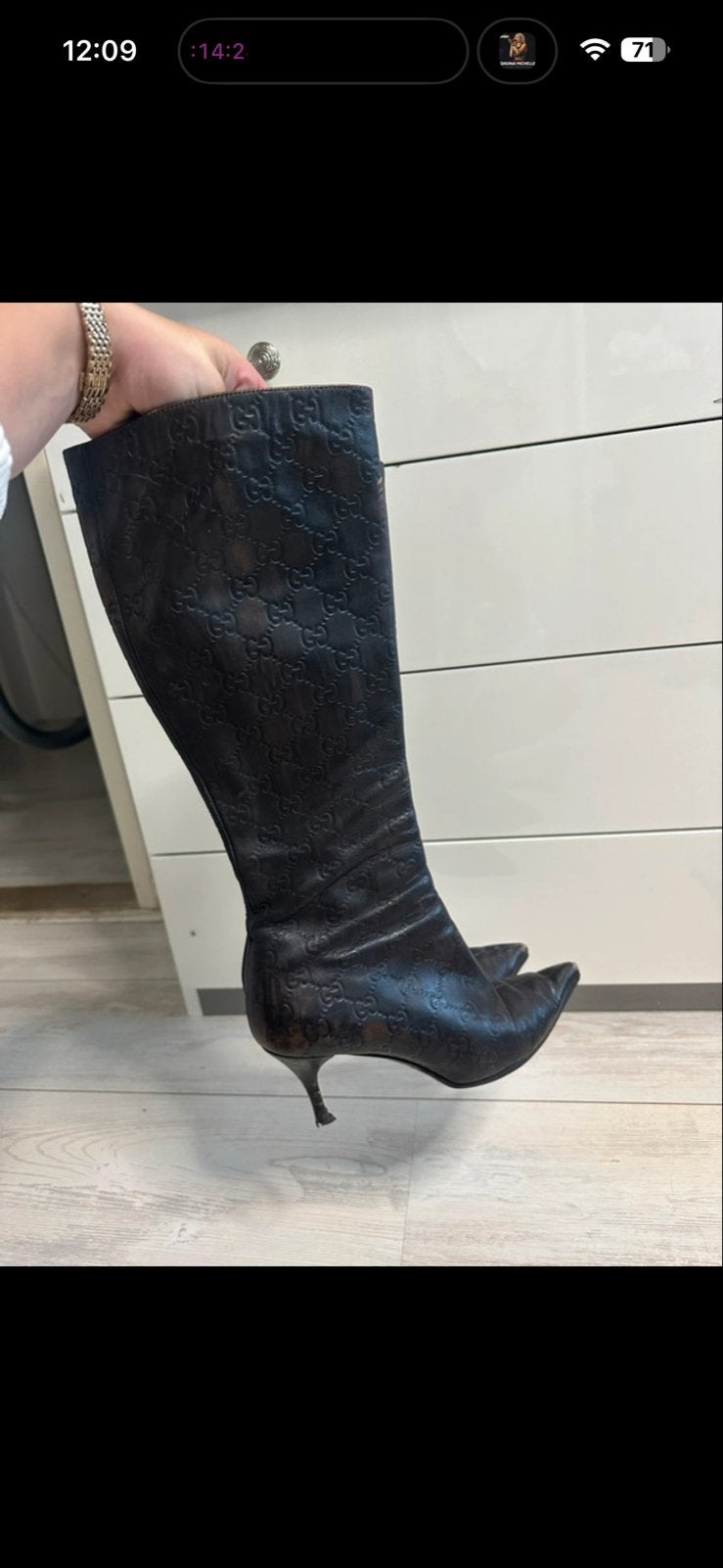 Echte Gucci laarzen, zwart overgespoten, Verzenden, Gedragen, Zwart, Hoge laarzen