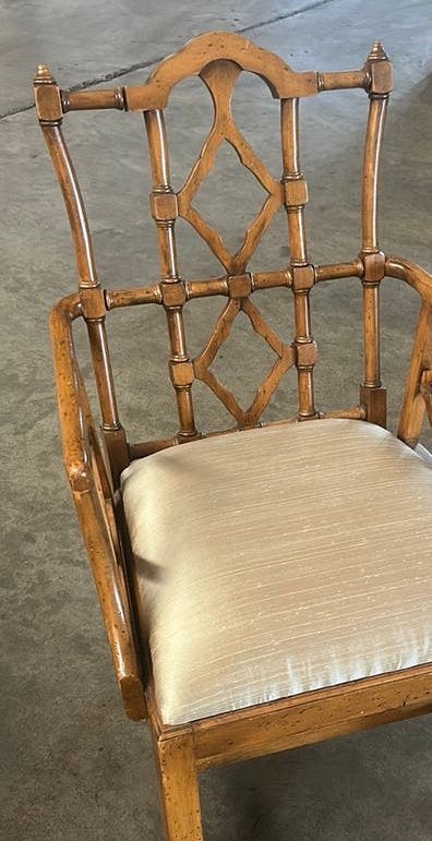 Faux bamboo fauteuil stoel met beige bekleed, Ophalen