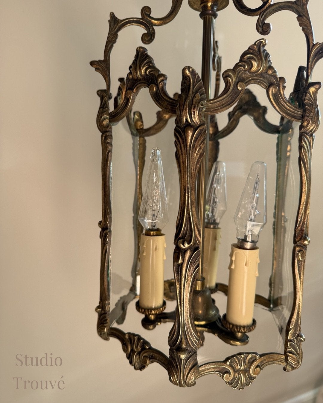 Franse Louis XV Lantaarn Hanglamp | Vintage, Gebruikt, E14 (klein), Ophalen of Verzenden, Glas