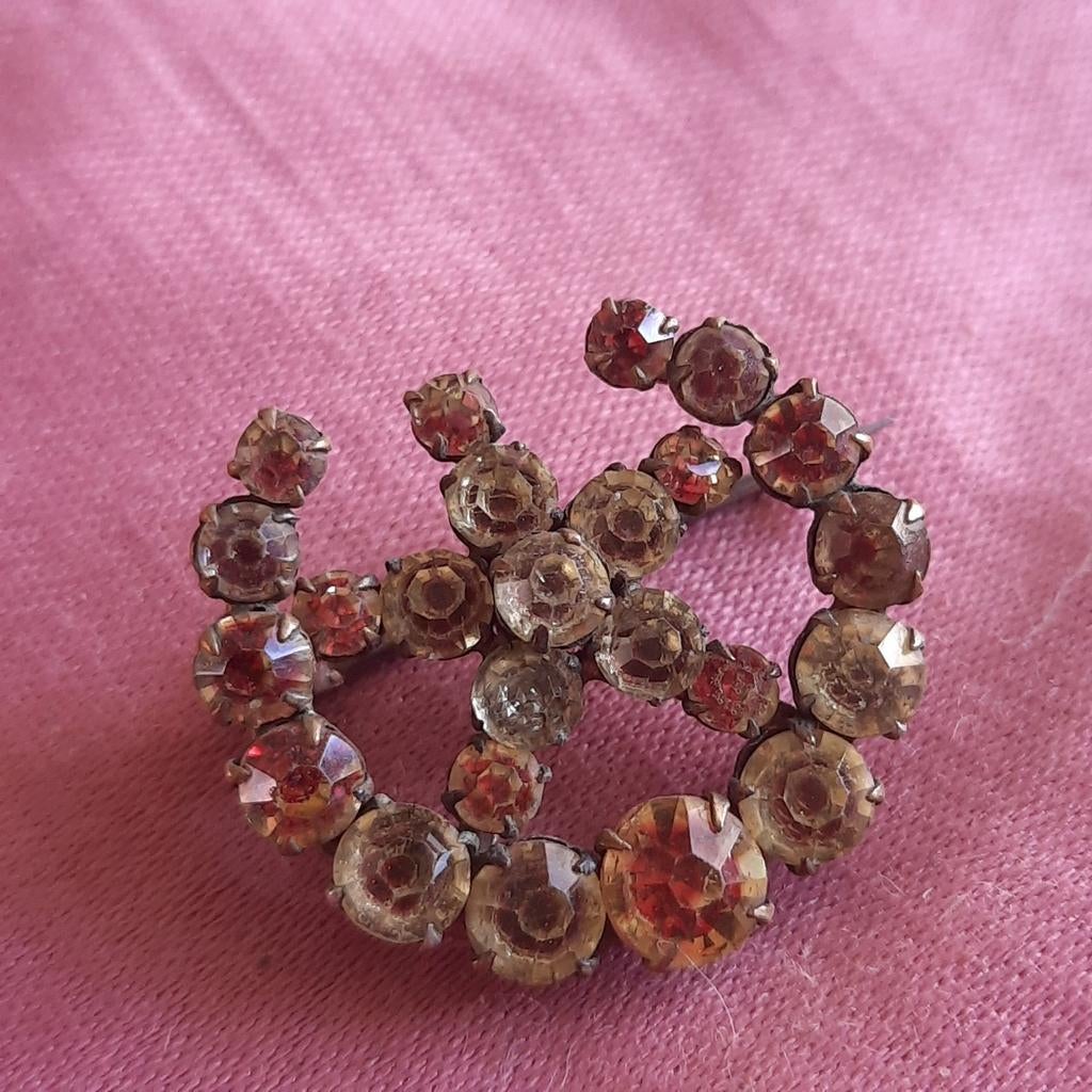 Strass Broche Hoefijzer met Ster, 18 tot 19, Dame, Zilver, IJzer of Staal