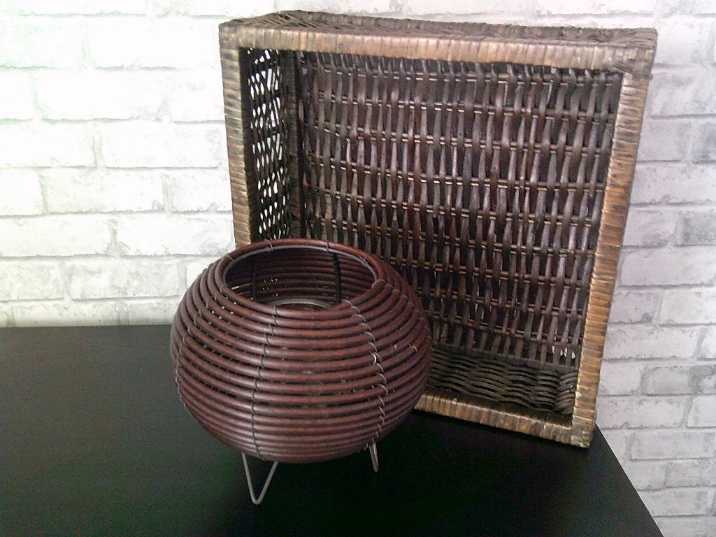 Rieten mand 35 cm + waxinehouder 22 cm, Huis en Inrichting, Ophalen, Mand, Vierkant, Zo goed als nieuw