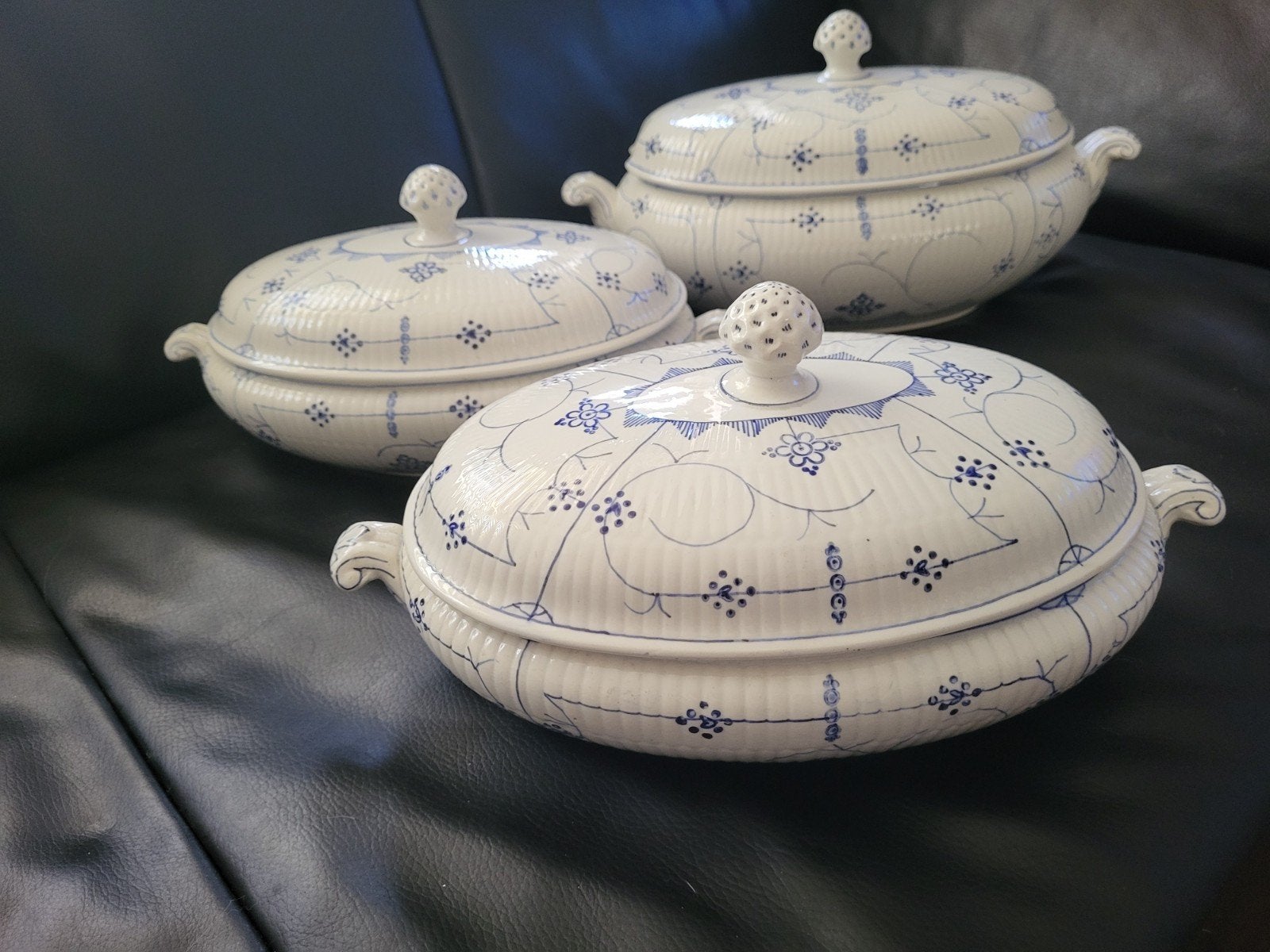 Set van 3 antieke soepterrines met deksel - Sarreguemines., Antiek en Kunst, Antiek | Porselein, Ophalen