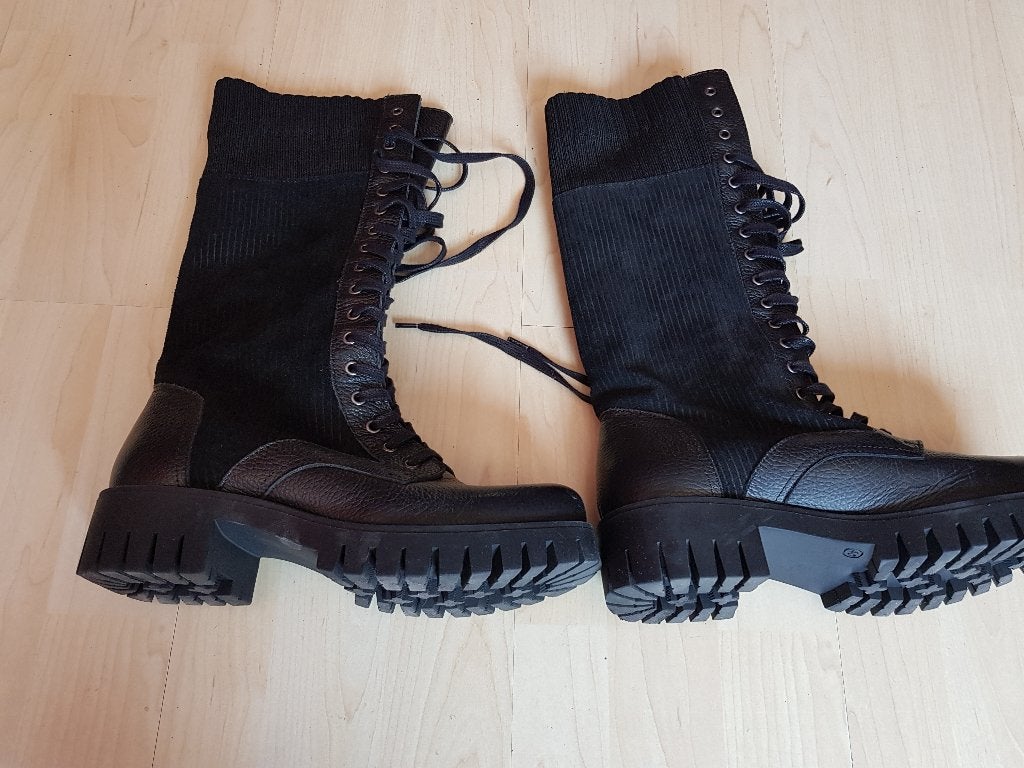 Hoge laarzen leer met textiel zwart maat 40, Hoge laarzen, Verzenden, Zwart, Nieuw
