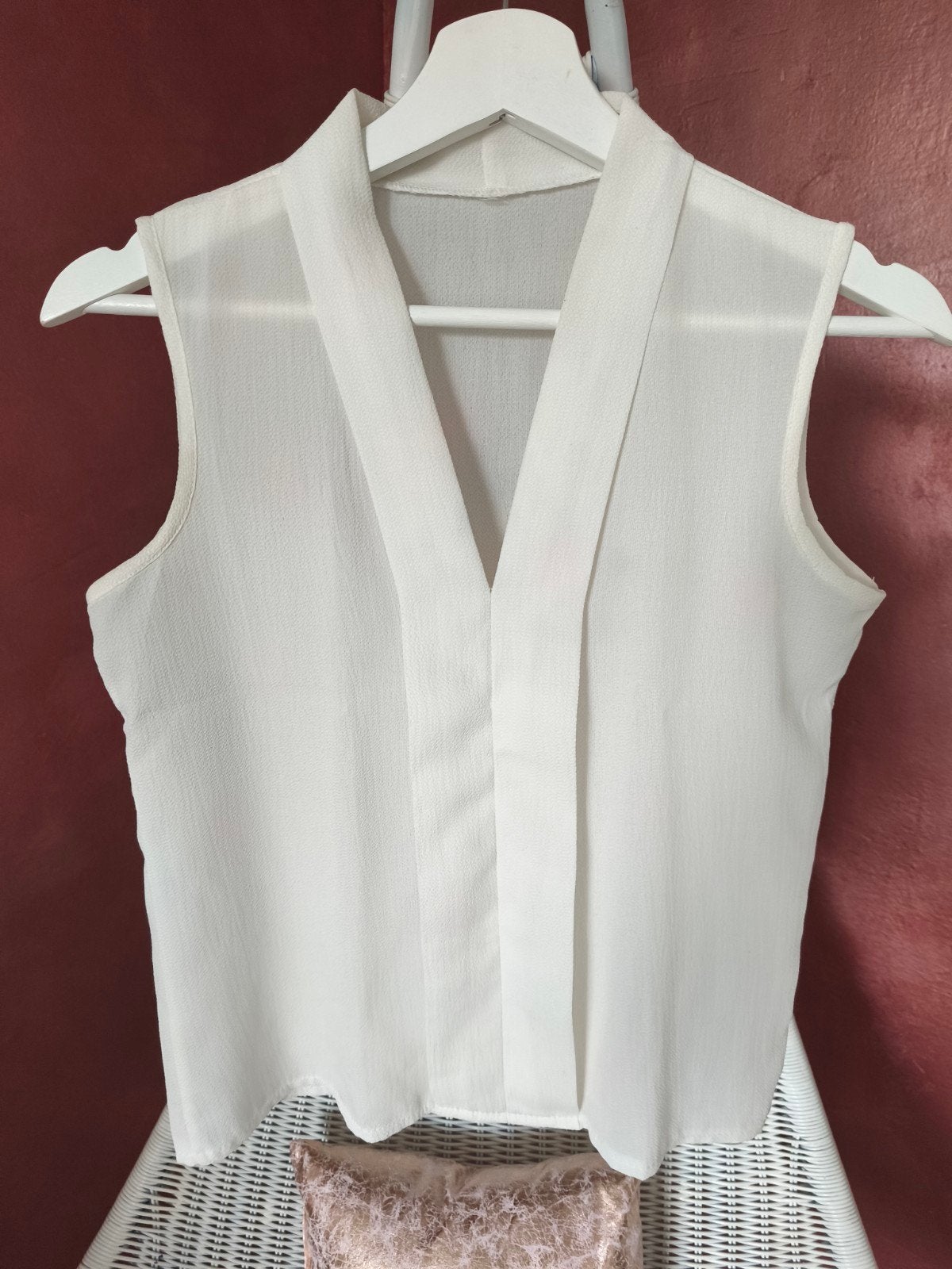 Net blouse topje v-hals crème wit - mt xs, Verzenden, Wit, Zonder mouw, Maat 34 (XS) of kleiner