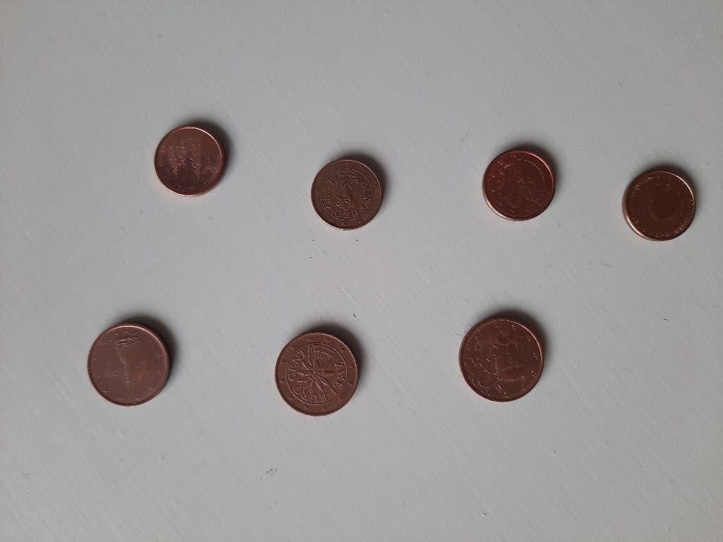 Euromunten, 4 x 1 cent en 3 x 2 cent, Ophalen of Verzenden, Overige landen, Overige waardes, Losse munt