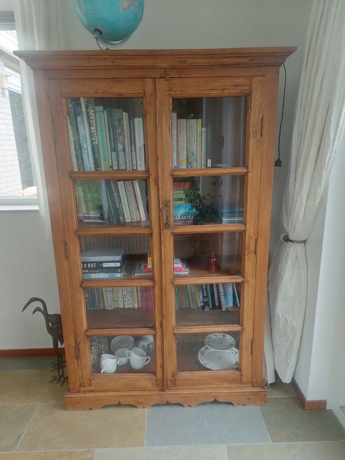 Prachtige Teakhouten Kast met Glazen Deuren, Huis en Inrichting, Kasten | Boekenkasten, Ophalen, 100 tot 150 cm, Teakhout, 150 tot 200 cm