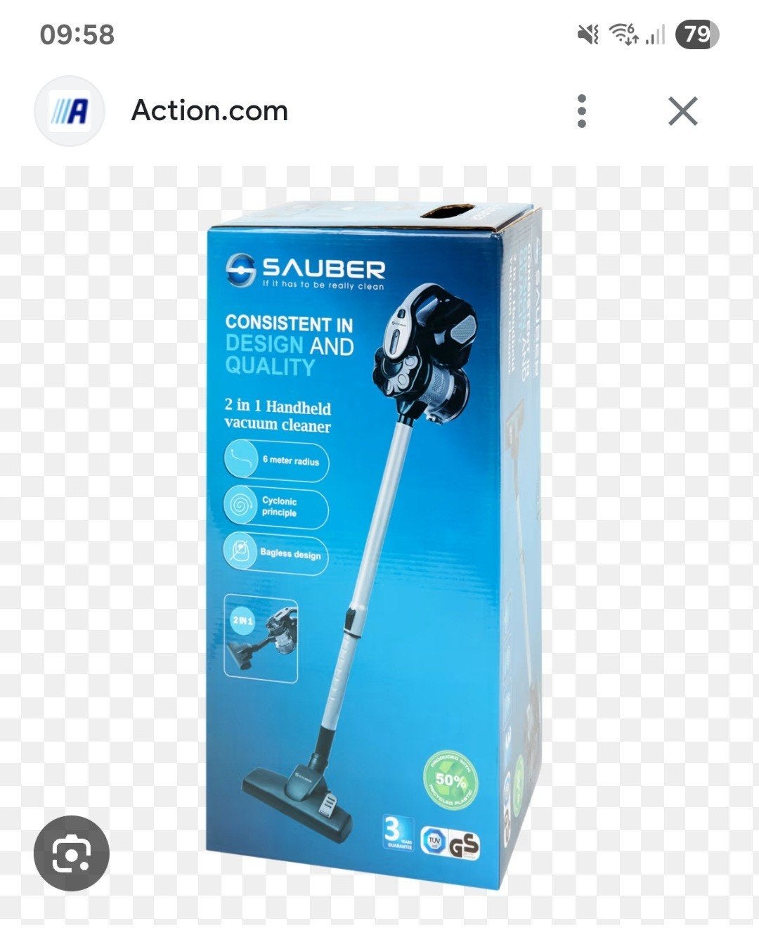Sauber steel stofzuiger zonder zak, Witgoed en Apparatuur, Stofzuigers, Ophalen