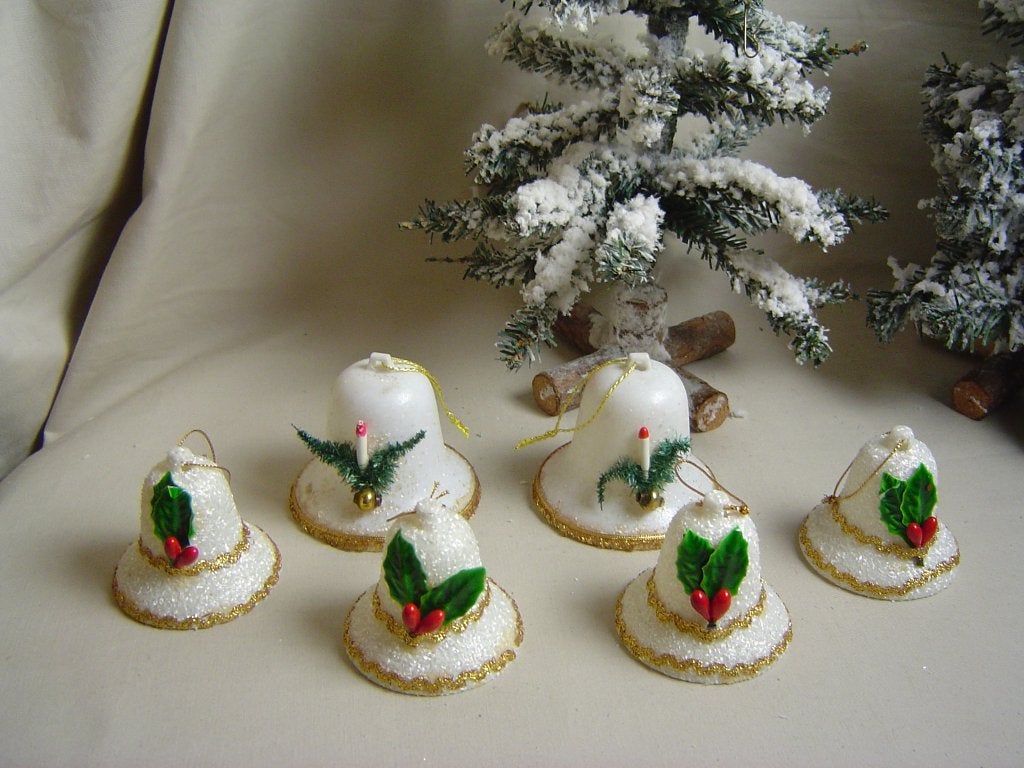 6 vintage gesuikerde kerstklokjes, Ophalen of Verzenden, Gebruikt