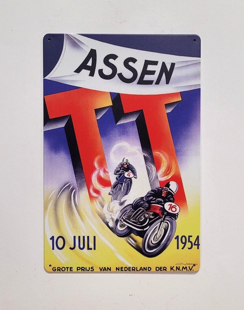 TT Assen Juli 1954 MotoGP reclamebord van metaal wanddeco, Reclamebord, Info@deconoord.nl, Deco Noord, Nieuw