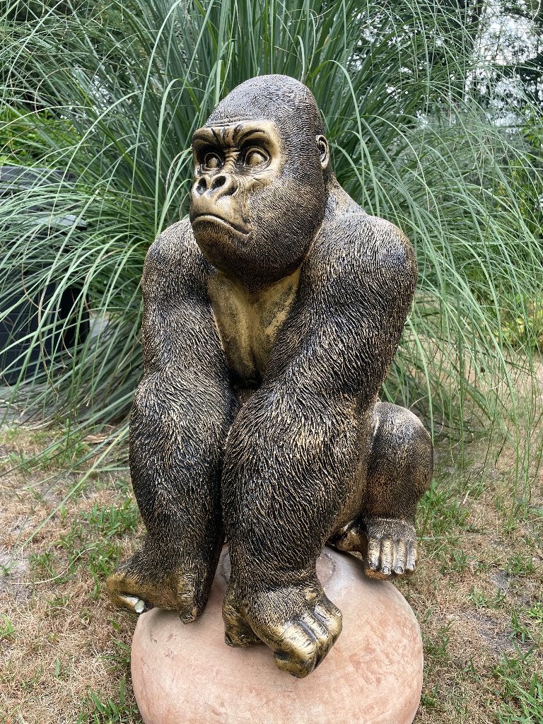 Beeld aap, gorilla goud, tuin, zwembad, vijver 70cm, Ophalen, Nieuw, Kunststof, Dierenbeeld