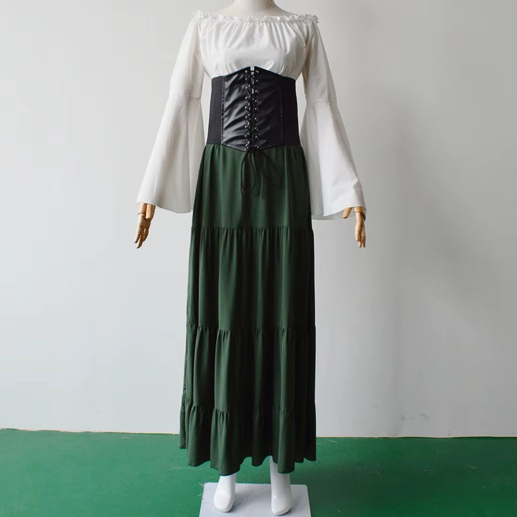 Wit groene dames keltische korsetjurk, Verzenden, Nieuw, Pak of Jurk