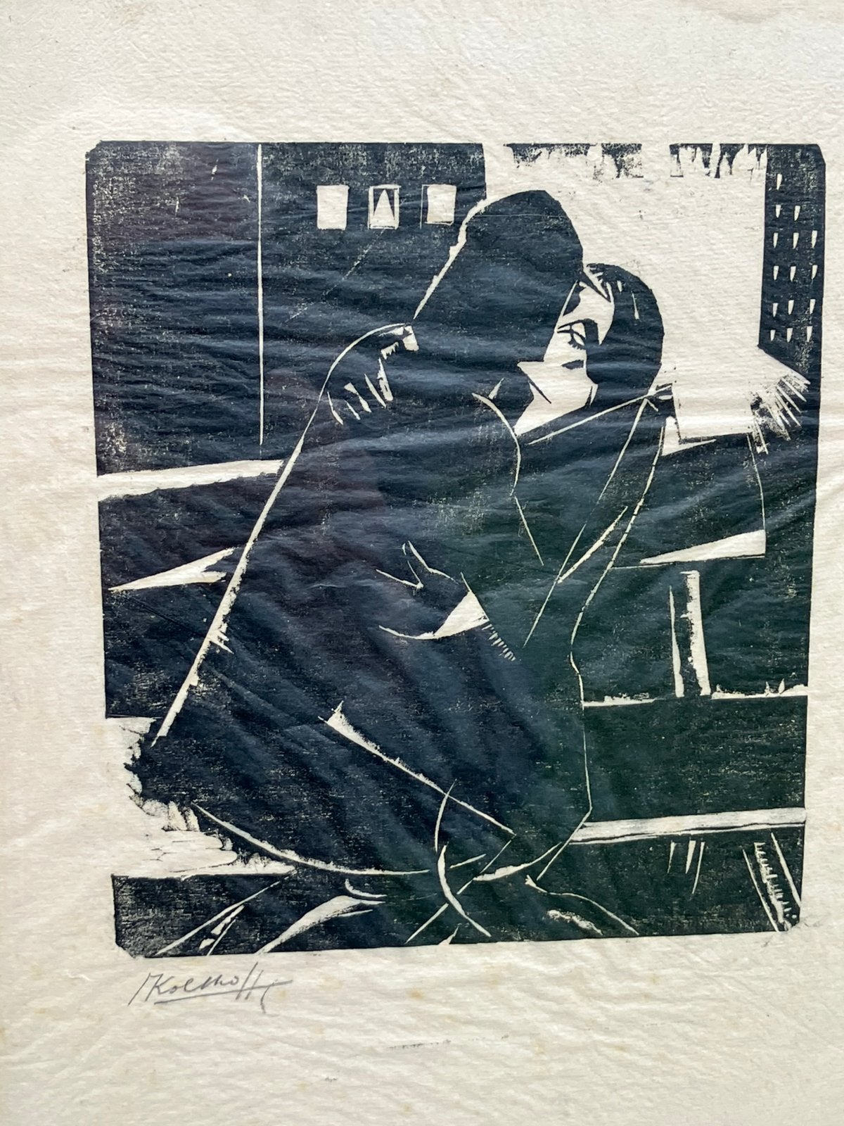 Mark Kolthoff ; houtsnede ; de kus, Ophalen of Verzenden