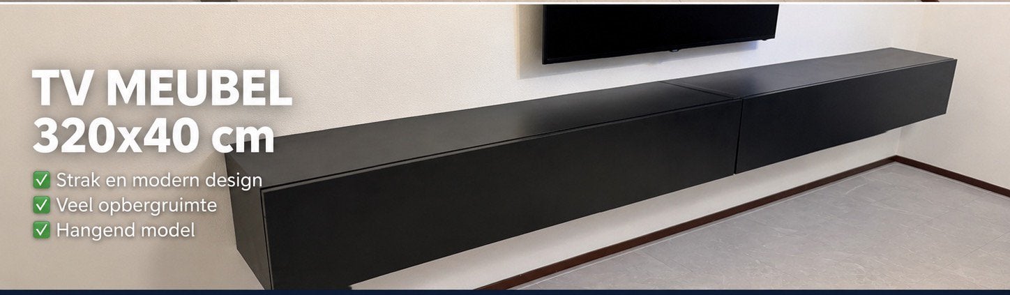 Modern Zwart Zwevend TV Meubel 320x40 cm, Ophalen, Overige materialen, Gebruikt, 200 cm of meer