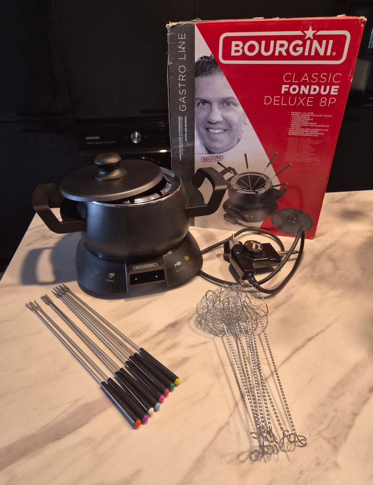 Bourgini fondueset 8 pers, Witgoed en Apparatuur, Fonduesets, Ophalen, Zo goed als nieuw, Brander, Fondueset