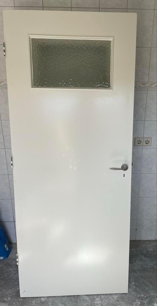 3 Witte Binnendeuren met Glas, Doe-het-zelf en Verbouw, Deuren en Horren, Gebruikt, Binnendeur, 200 tot 215 cm, 80 tot 100 cm