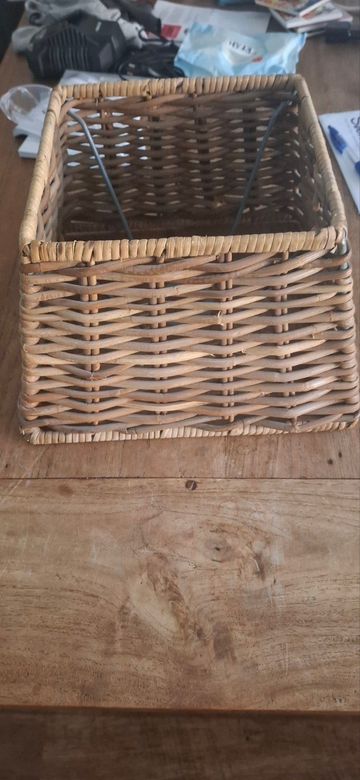 Rotan/rieten lampenkap, 22/30 cm, grote fitting, Huis en Inrichting, Lampen | Lampenkappen, Ophalen, Gebruikt, Bruin, Vierkant