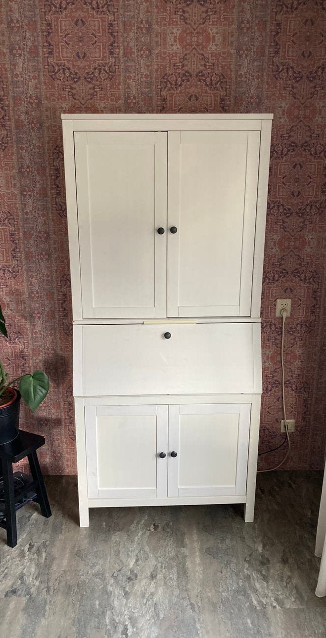 IKEA Wit secretaire bureau met opbergruimte, Ophalen, Brokant, vintage, Gebruikt, 70 tot 120 cm