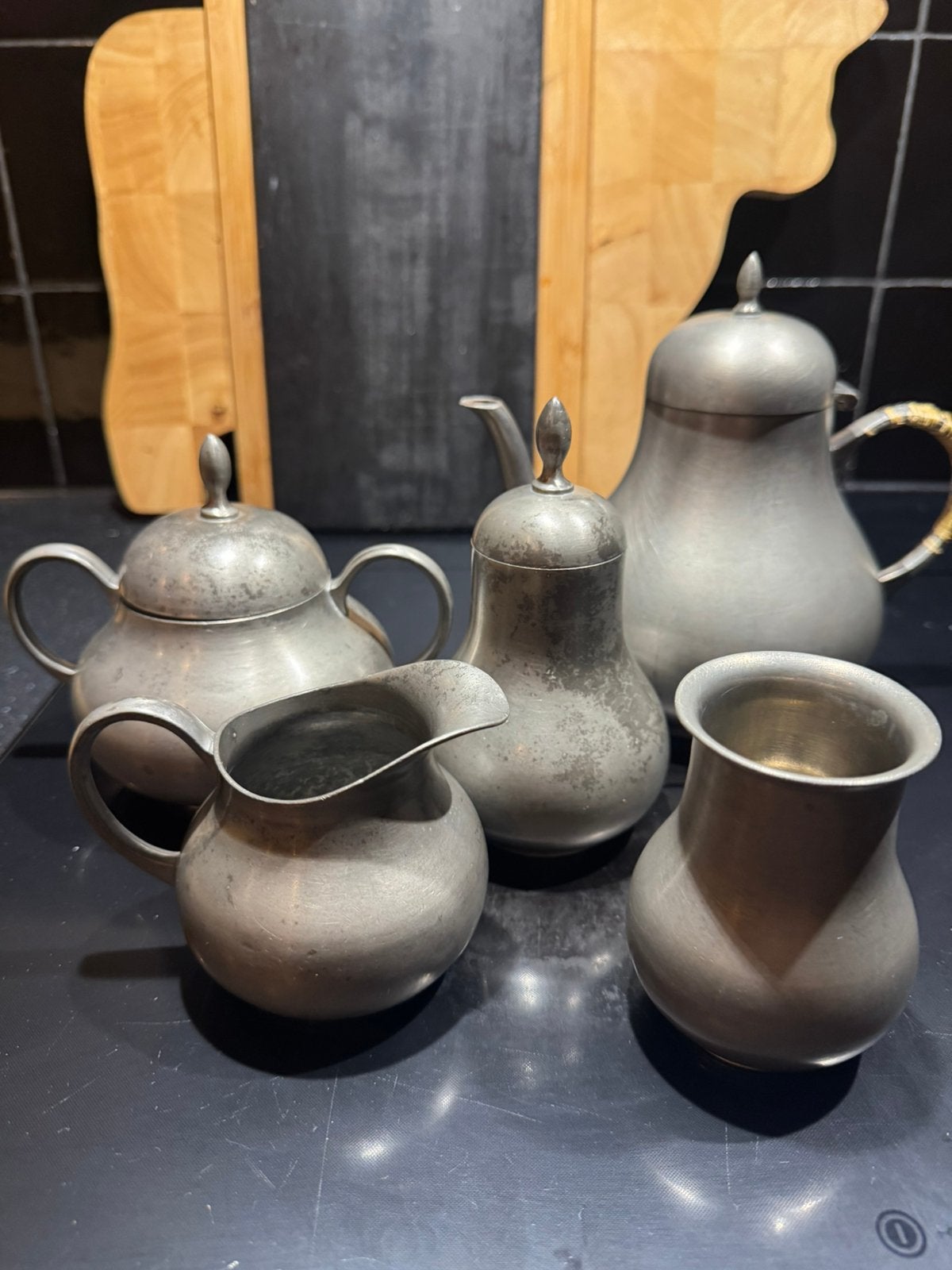 Theeset van tin, Antiek en Kunst, Ophalen of Verzenden