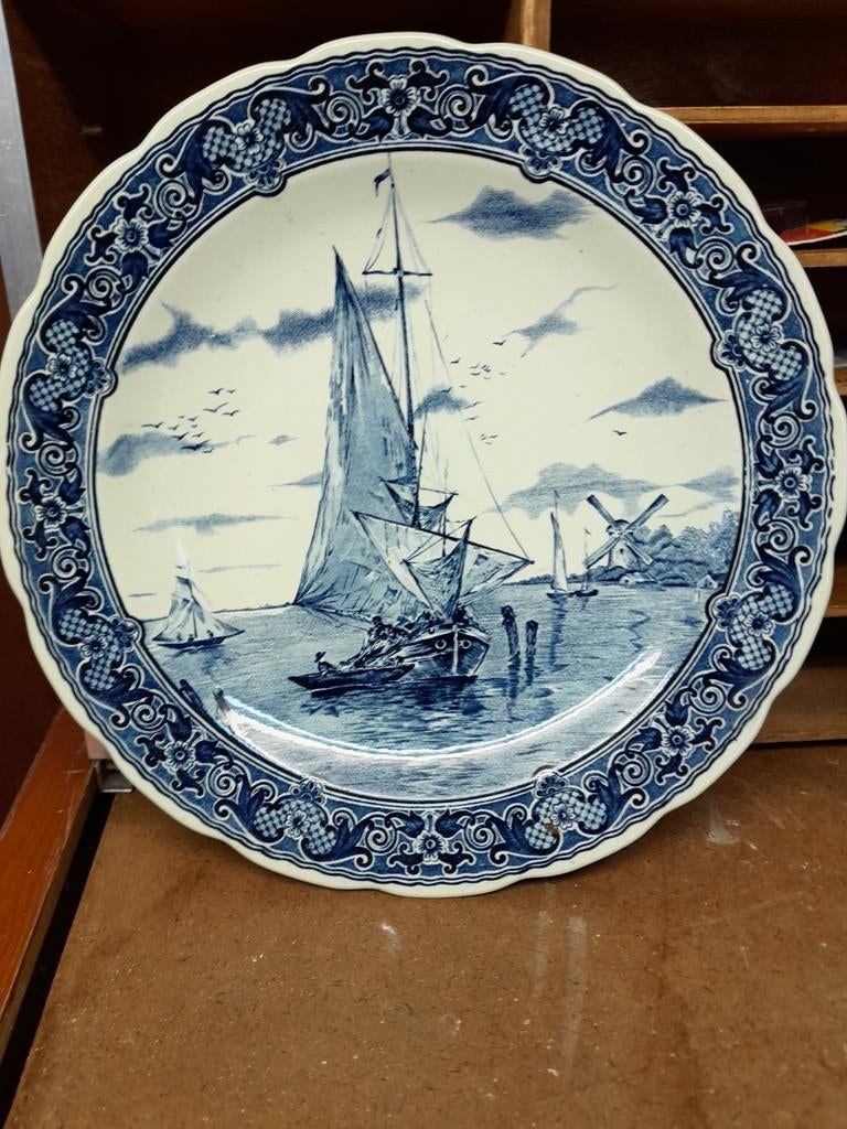 Antiek Delfts Blauw Wandbord met Hollandse Scène, Ophalen of Verzenden