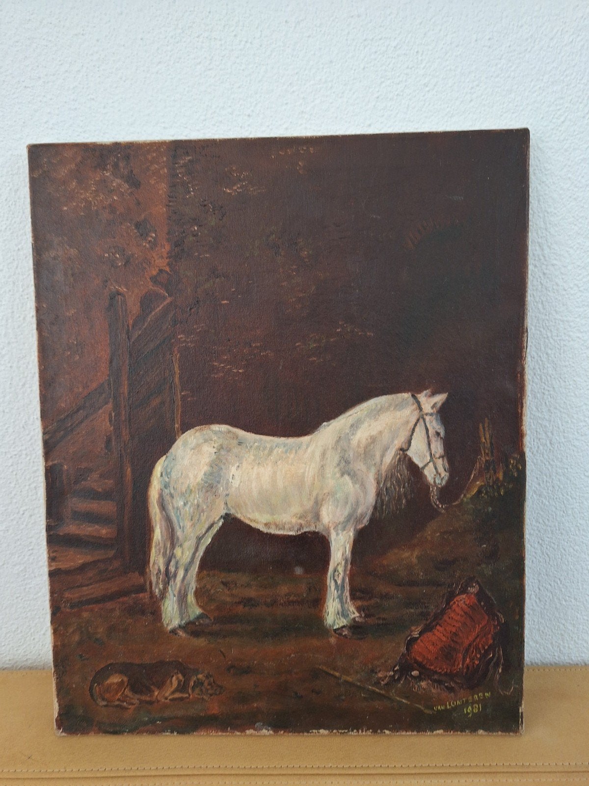 Olieverfschilderij van paard en hond, Antiek en Kunst, Kunst | Schilderijen | Klassiek, Ophalen