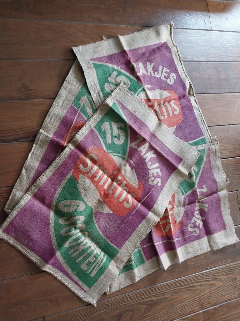 4 Retro Jute Zakken Smiths Chips - Vintage Decoratie, Ophalen of Verzenden, Gebruikt