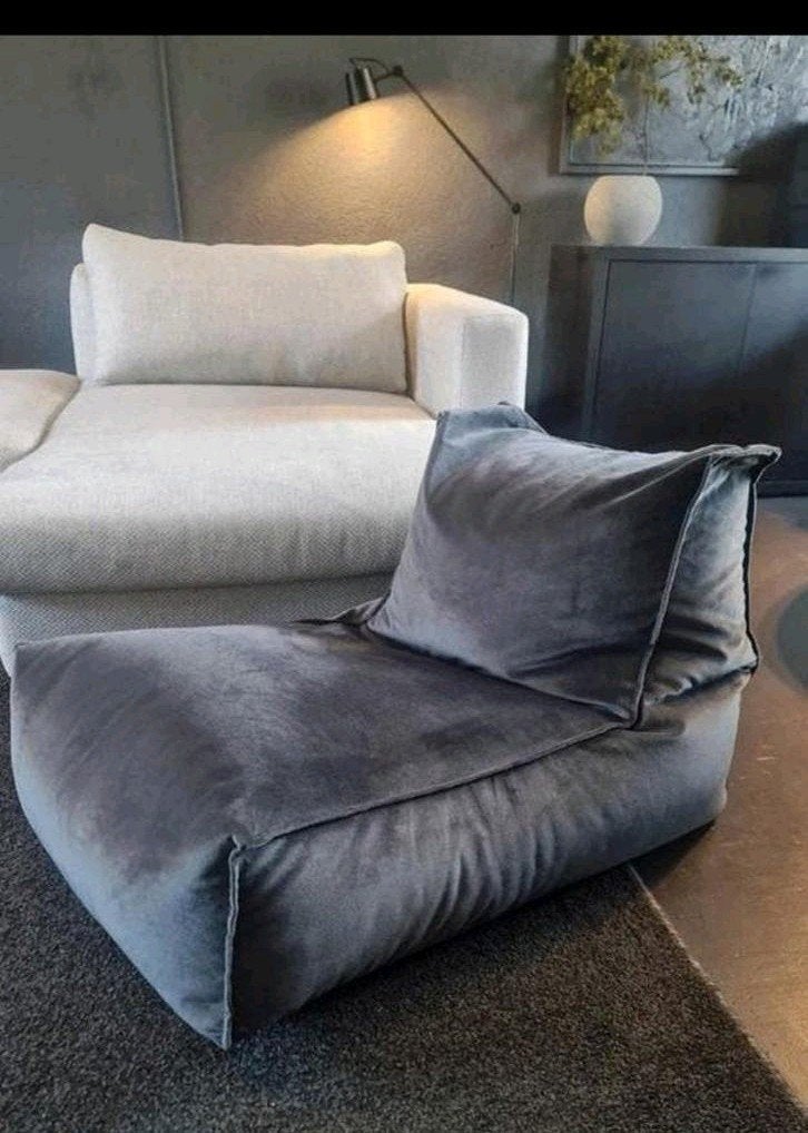 Grijze fluwelen zitzak/loungestoel - Zo goed als nieuw, Ophalen, Zo goed als nieuw, Grijs