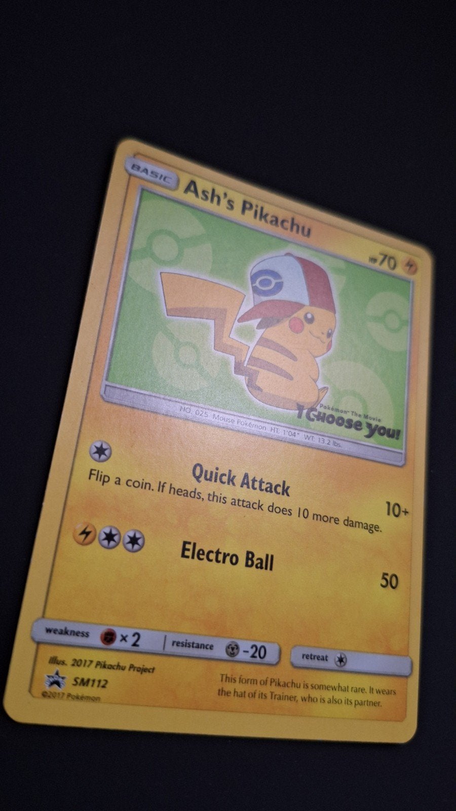 Pokemon Ash's pikachu SM112, Hobby en Vrije tijd, Ophalen of Verzenden, Gebruikt, Losse kaart