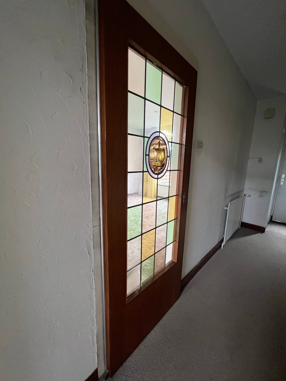 Schuifdeur met glas-in-lood, 83,3x204,2cm, Gebruikt, 80 tot 100 cm, Binnendeur, Ophalen of Verzenden