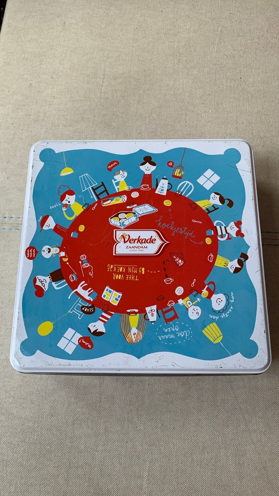 Vintage Verkade Koekblik - Theetijd met Vriendjes, Verzamelen, Ophalen of Verzenden, Gebruikt, Koek(jes), Verkade
