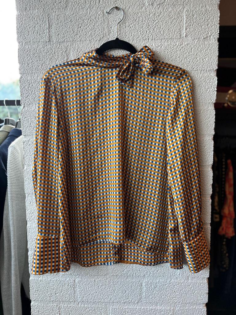 Zara blouse met strik maat S ruit, Ophalen of Verzenden, Zo goed als nieuw, Maat 38/40 (M), Geel