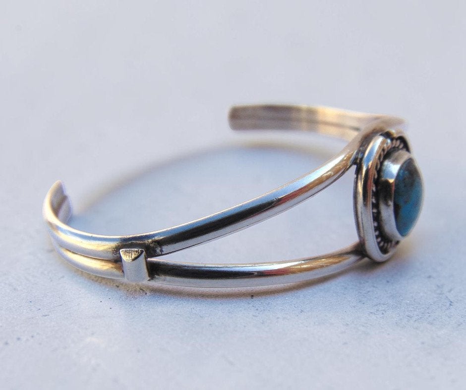 Mooie vintage NAVAJO zilveren turquoise split cuff armband!, Verzenden, Zo goed als nieuw, X, Met edelsteen