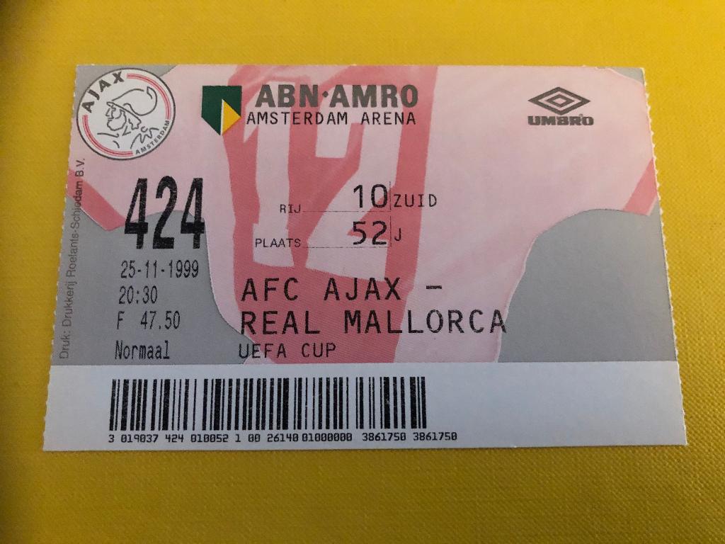 ⚽ Ticket Uefa-Cup Ajax - Real Mallorca 1999/2000 ⚽, Verzenden, Zo goed als nieuw, Ajax, Overige typen