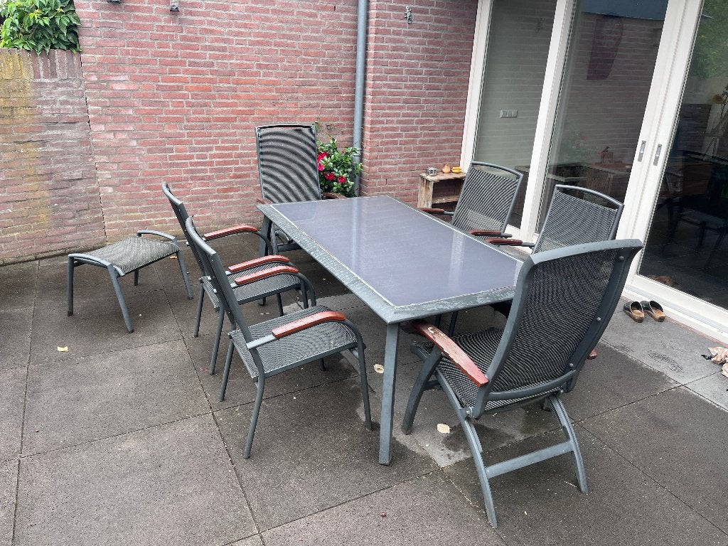 T.E.A.B. Tuinset met 6 stoelen en tafel, Hartman, Ophalen, Gebruikt, 6 zitplaatsen, Aluminium