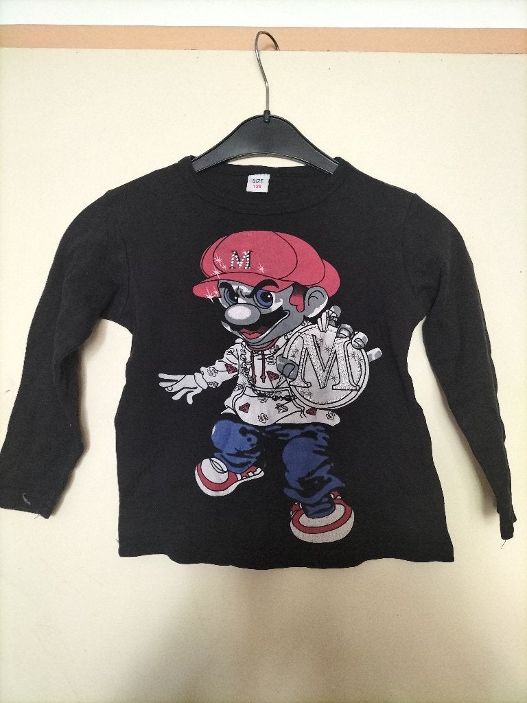 Mario Bros longsleeve (met glitters ) maat 128, Kinderen en Baby's, Kinderkleding | Maat 128, Ophalen of Verzenden, Zo goed als nieuw