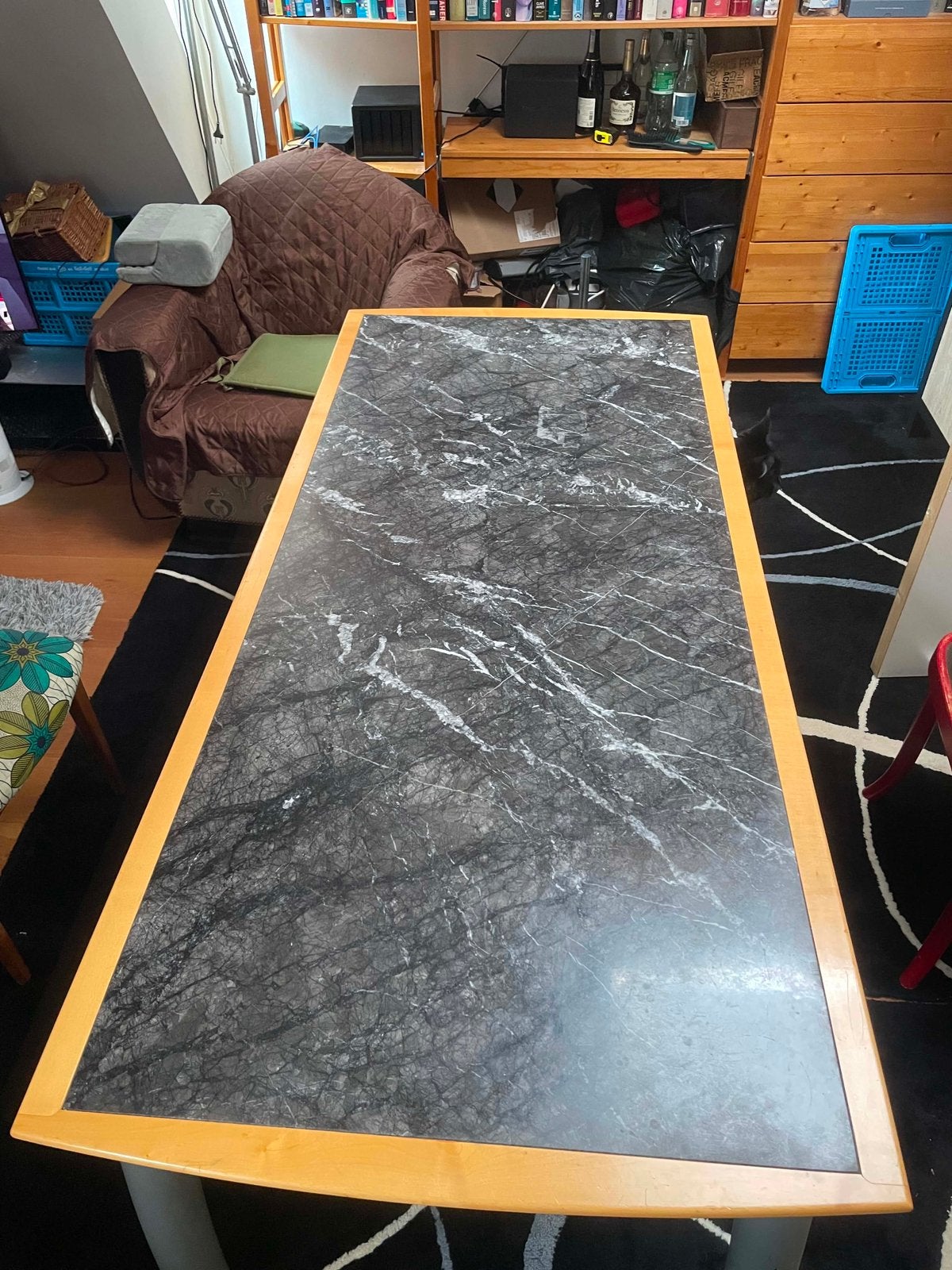 Vintage design eet-/werktafel (180x80 cm) - Hout & Marmer, Gebruikt, 50 tot 100 cm, Vijf personen of meer, 150 tot 200 cm