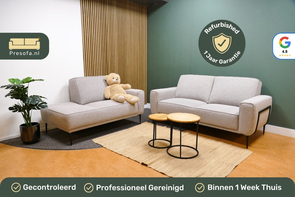 Bankstel set 3 zits Beige Grijs Bouclé Xooon [Refurbished], -, -, Hoekbank, Driepersoons